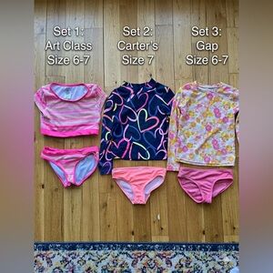 Girls Swim Bundle Size 6-7 | Gap, Carter’s, Art Class | 3 Rash Guard Sets